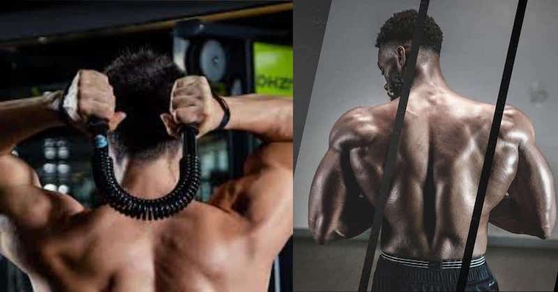 Đưa thanh lò xo về sau để tập vai và cơ tay sau