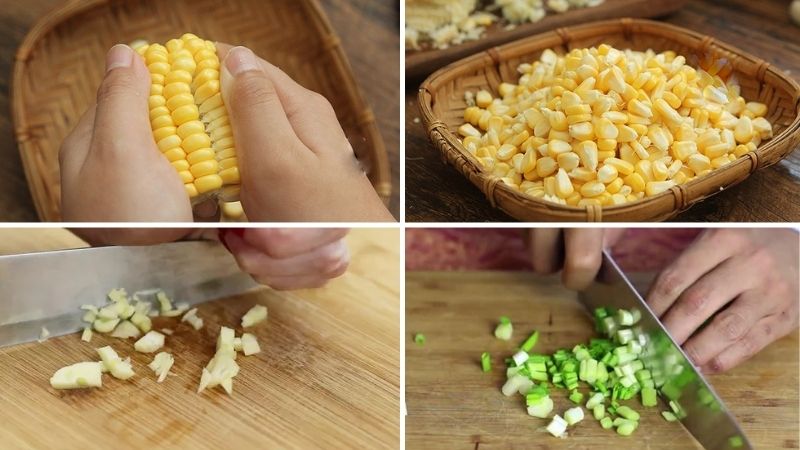 Tách hạt bắp trước khi đem xào cùng phomai