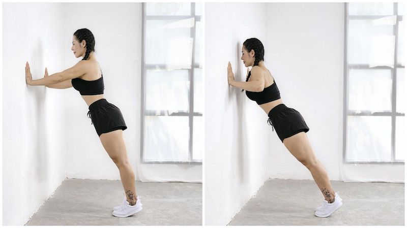 Tập vai nhỏ cho nữ với bài tập chống tay vào tường