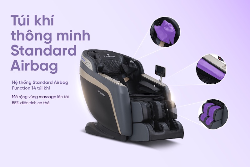 Hệ thống túi khí được phân bổ vùng đầu giúp xoa bóp và trị căng thẳng hiệu quả