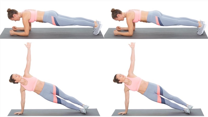 Động tác plank kết hợp xoay người giúp làm săn chắc vùng da dưới cánh tay