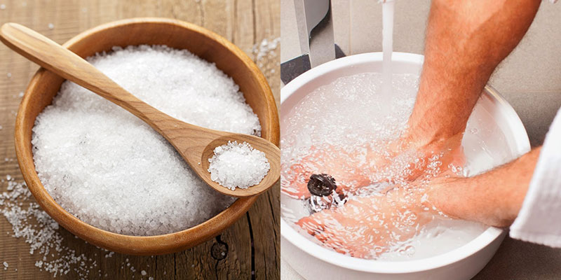 Ngâm chân tay với nước muối để xoa dịu đau nhức