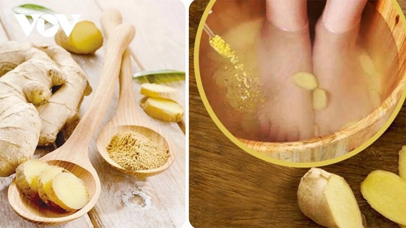 Ngâm chân với nước nóng và gừng giúp làm giảm tê bì