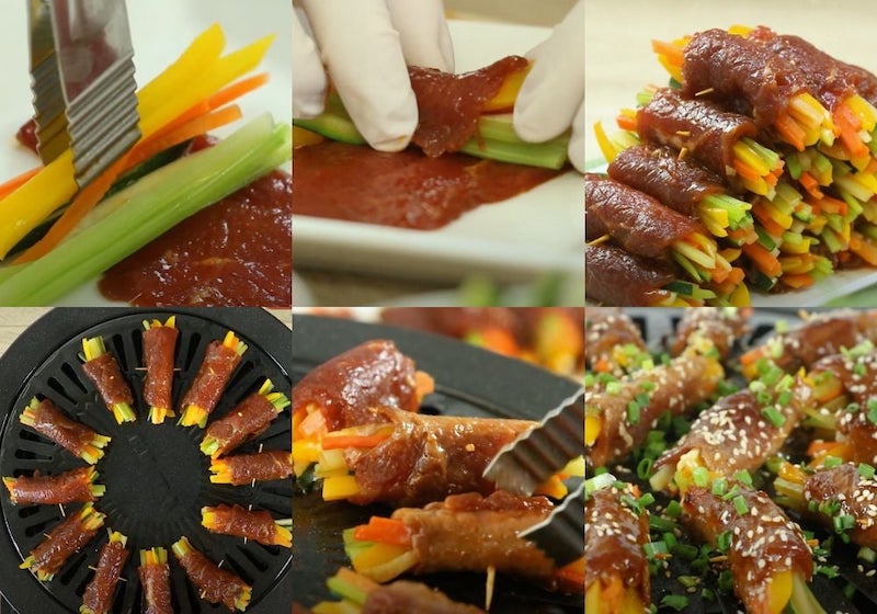 Bò áp chảo cuộn rau củ