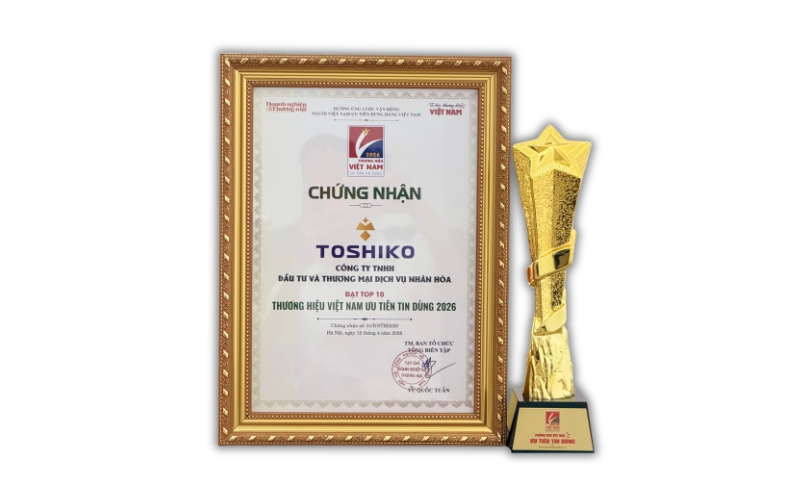 Toshiko vinh dự nhận danh hiệu Top 10 Thương hiệu Việt Nam ưu tiên tin dùng 2026
