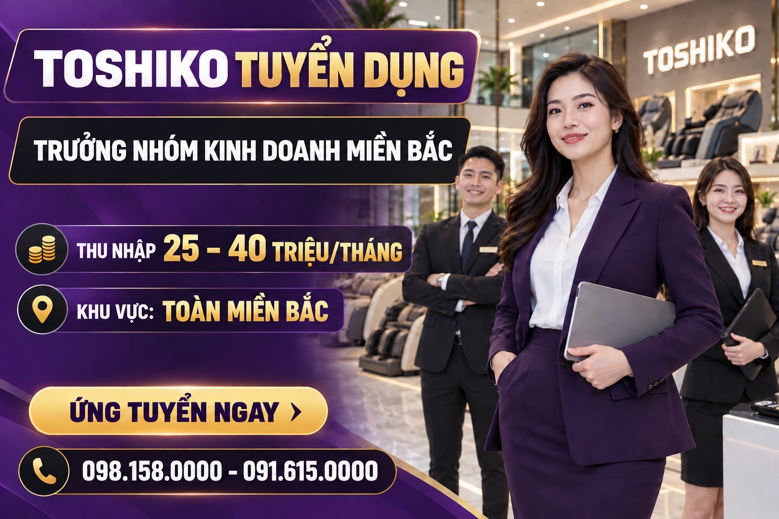 [Miền Bắc] Toshiko Tuyển Dụng 05 Trưởng Nhóm Kinh Doanh Lương Cao, Đãi Ngộ Tốt