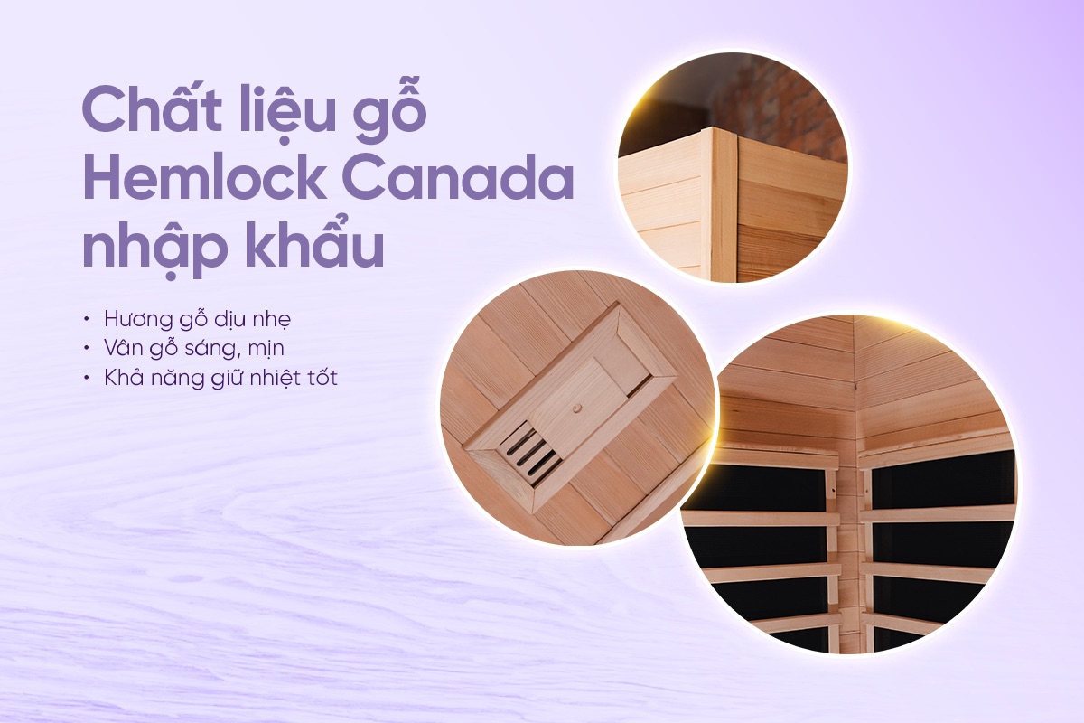 Phòng xông hơi gỗ Hemlock Canada cao cấp Sauna Box Toshiko S1, ảnh 4