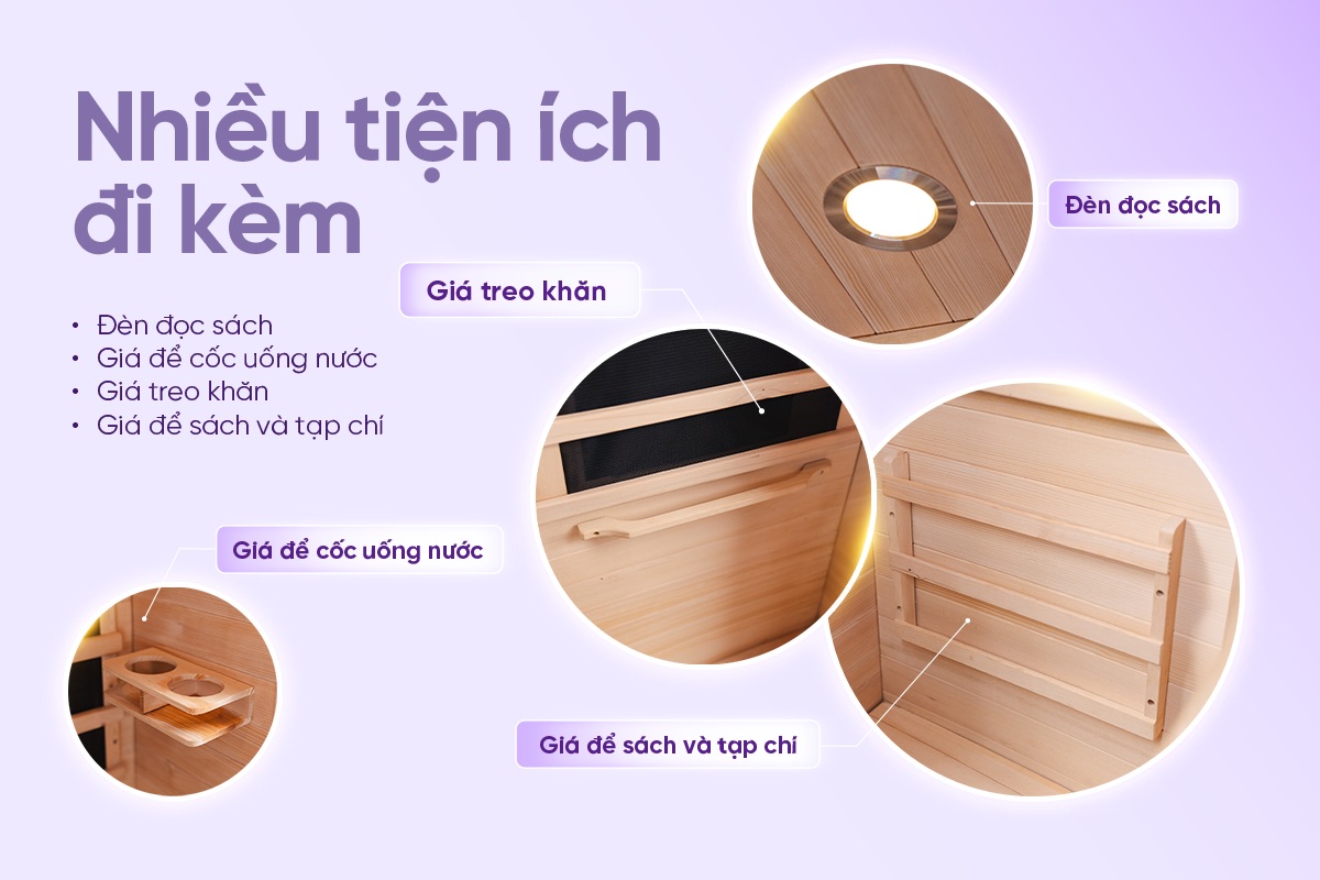 Phòng xông hơi gỗ Hemlock Canada cao cấp Sauna Box Toshiko S1, ảnh 8