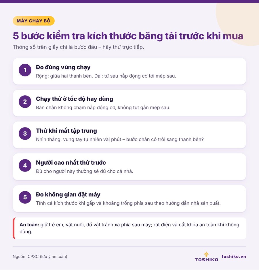 Các bước kiểm tra kích thước băng tải máy chạy bộ khi mua