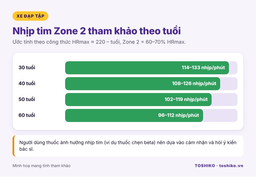 Nhịp tim Zone 2 tham khảo theo tuổi