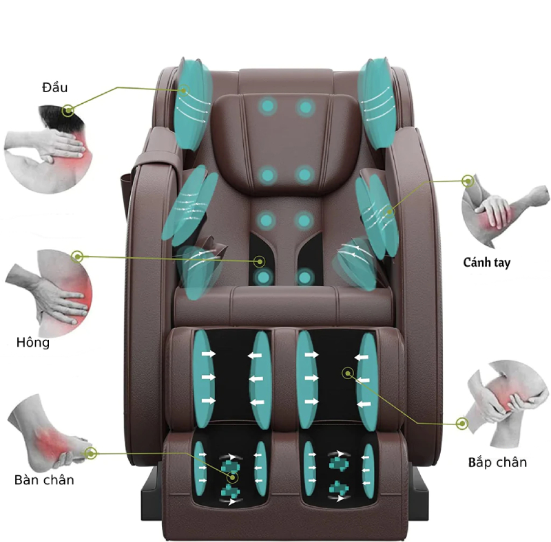 Túi khí ghế massage được phân bổ ở nhiều vị trí khác nhau